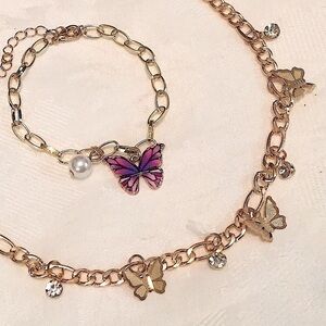 3 Piece Gold Butterfly Necklace, Anklet & Bracelet